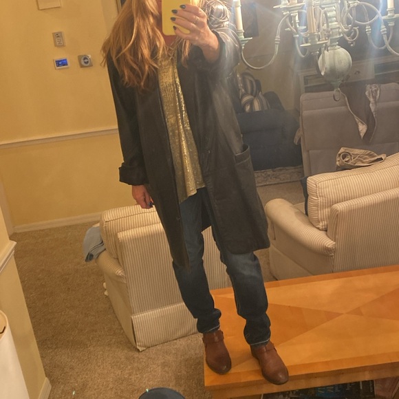 Preston & York Lambskin Black Leather Mid Length Coat size Large - Picture 15 of 16